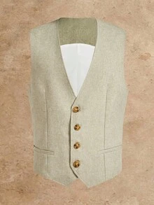 Manfinity VCAY Set de costum casual pentru bărbați, cu guler crestat, culoare solidă, jachetă, vestă și pantaloni, cu un singur rând de nasturi, stil casual - Verde - Vizualizare 9