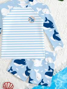 Bộ đồ bơi thời trang mới cho bé trai, bộ hai mảnh tay dài và quần đùi. - Màu xanh lam - Xem 5