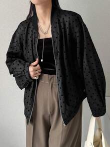 FRIFUL Women's Casual Polka Dot Print Jacket, Spring/Autumn - Black - View 5