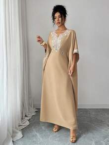 Elenzga Đầm maxi chiffon họa tiết hoa thanh lịch mới dành cho nữ, bộ sưu tập Xuân/Hè 2026. - Màu Khaki - Xem 4