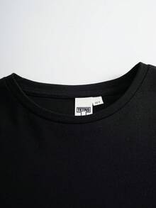 Tetris™ X SHEIN Tween Boy Round Neck Letter Print Casual Versatile Daily Wear Short Sleeve T-Shirt - Black - View 4