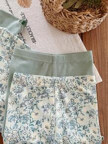 SHEIN LMoss Kids 4件套女婴碎花圆领短袖短裤针织睡衣套装 - 彩色 - 查看 5