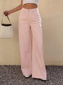 DAZY Quần jeans nữ ống đứng dáng rộng, cạp thường, phong cách thành thị thường ngày, màu hồng denim. - Hồng - Xem 3