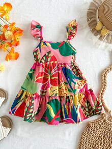 SHEIN Đầm không tay in hoa thanh lịch cho bé gái, thích hợp mặc đi nghỉ mát. - Nhiều màu - Xem 3