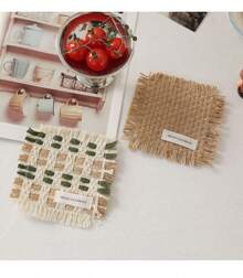 Cirelle Posavasos con flecos de estilo Fair Isle - Tapete cuadrado tejido a mano, decoración de mesa inspirada en lo nórdico para la hora del té - Multicolor - Ver 9