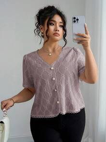 Elenzga 女士优雅波西米亚风V领休闲短袖杏色衬衫，适合夏季外出穿着 - 藕粉色 - 查看 7