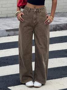 DAZY Quần jeans nữ dáng rộng, thoải mái, họa tiết da báo, thích hợp cho mùa xuân và hè. - màu nâu - Xem 6