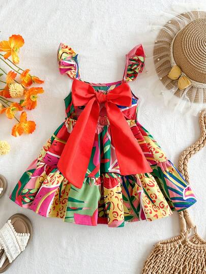 SHEIN Babygirl Elegant Floral Print Sleeveless Casual Vacation Dress