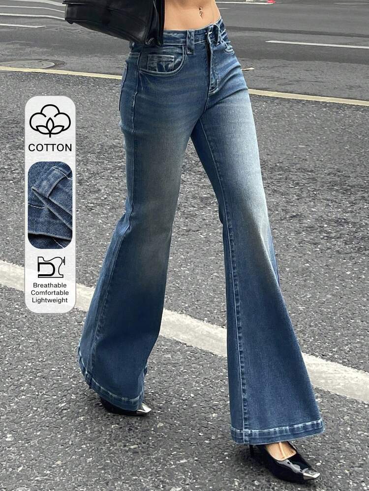 Women's Regular Waist Slim Fit Flare Leg Jeans, Casual & Sexy Y2k