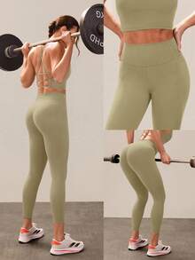 GLOWMODE 24英寸 Peakbum Powersculpt™-Air Sculpt Flex 吸汗透气 V 腰提臀紧身裤，适合高强度运动、跑步训练和秋冬季穿着。 - 橄欖綠 - 查看 7