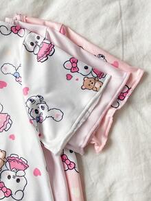 3件套 女童可爱卡通动物印花短袖中长款睡衣，春夏款 - 彩色 - 查看 5