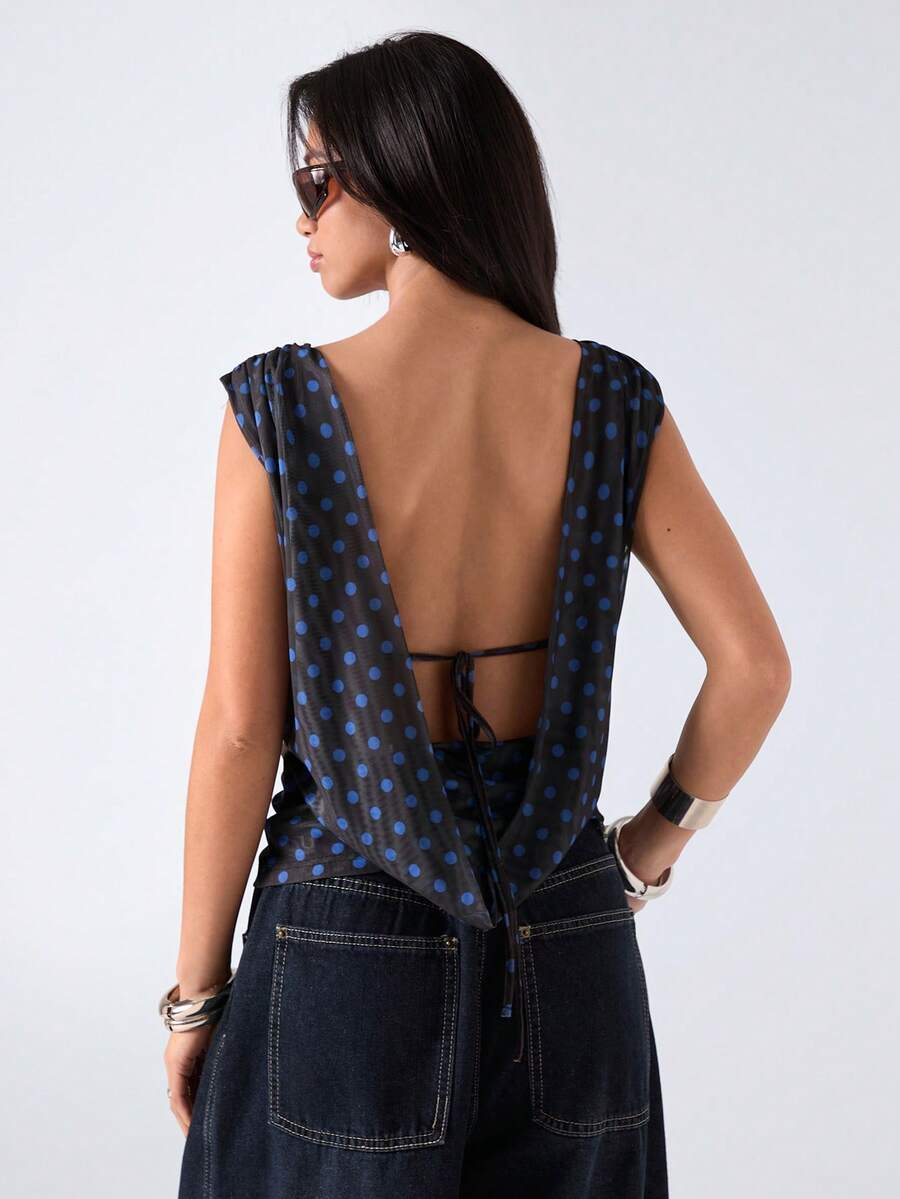 LYSMO 2026 New Arrive Minimalism Spring/Summer Women's Sexy Polka Dot Print Backless Camisole For Summer - Purple - View 1