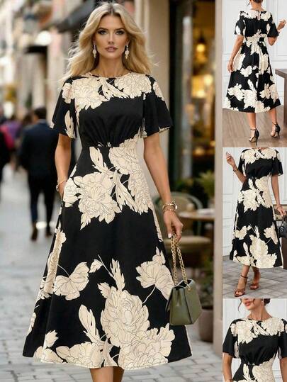 Editum Women's New Elegant Floral Print Summer Dress Summer Dresses Work Outfits For Women Office Outfits For Women Summer Holiday Outfits  Summer Vacation Outfits Floral Dress Hawaiian Dress Vacation Dress Gift Gift For Mom A-Line