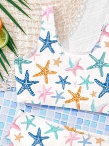SHEIN Bộ đồ bơi tối giản màu trắng kem dành cho bé gái, gồm áo hai dây và bikini tam giác, thích hợp cho bơi lội, spa, hồ bơi, khu nghỉ dưỡng trên đảo và bãi biển. - Nhiều màu - Xem 3
