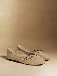 Rosivie Zapatos planos con decoración floral y punta cuadrada para mujer - Albaricoque - Ver 5