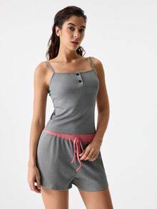 2件套女士休闲吊带睡衣套装 - 彩色 - 查看 4