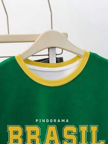 Resyla Brazilian South American Green Contrast Yellow Striped Printed Women's T-Shirt, Suitable For Summer, Daily Commuting, Festival Gifts, Fashion , Stylish T-Shirt, Beautiful T-Shirt, Siblings Gift, Sisters Gift, Mother Gift, Mother's Day Gift, Casual Yet Fashionable Top - Army Green - View 3