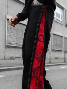 Artur Kramer 休闲时尚个性街头风格阔腿纽扣门襟男士牛仔裤 - 黑色 - 查看 3