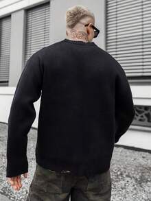Artur Kramer 男士休闲字母做旧圆领长袖毛衣，秋冬 - 黑色 - 查看 2