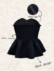 Franclia Petite 女士时尚无肩带休闲/工作吊带背心，度假无肩带黑色吊带背心，派对/活动无肩带上衣 - 黑色 - 查看 2