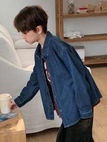 DAZY Tween Boy Dropped Shoulder Long Sleeve Single-Breasted Casual Denim Jacket - Blue - View 4