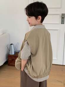 DAZY Tween Boy's Casual Solid Color Sleeveless Jacket, Summer Spring - Khaki - View 2