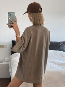 Livesso Áo thun ngắn tay dáng rộng màu kaki, phong cách công sở thường ngày dành cho nữ, thích hợp cho mùa xuân/hè. - Màu Khaki - Xem 4