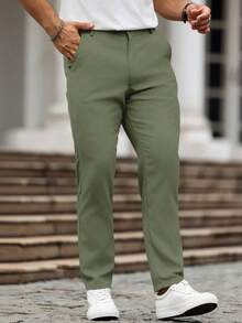 Manfinity Homme Men's Casual Versatile Solid Color Pants - Army Green - View 5