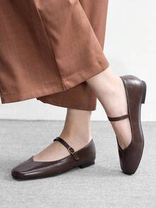 CUCCOO BIZCHIC Women's Square Toe Matte Brown Leather Shoes, Versatile For Commuting And Daily Wear Spring Shoes - Brown - View 4