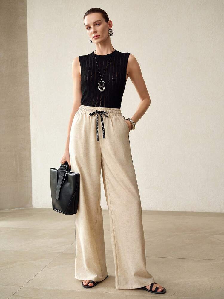 WOMEN'S CASUAL DRAWSTRING WAIST WIDE LEG PANTS