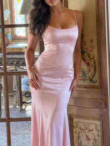 Aloruh 浪漫粉色露背连衣裙，性感吊带鸡尾酒会礼服，情人节必备 - 粉色 - 查看 6