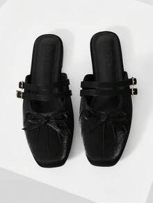 MOTF PREMIUM ZAPATOS PLANOS VINTAGE CÓMODOS Y CASUALES CON CORREA DE TOBILLO TIPO MARY JANE, TEXTURA DE CUERO ROJO CON ACABADO EN CERA DE ACEITE - Negro - Ver 2