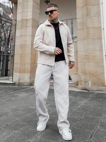 Artur Kramer Manfinity CasualCool 新款日本风格宽松直筒裤，松紧腰，休闲时尚，白色男士裤子 - 米色 - 查看 1