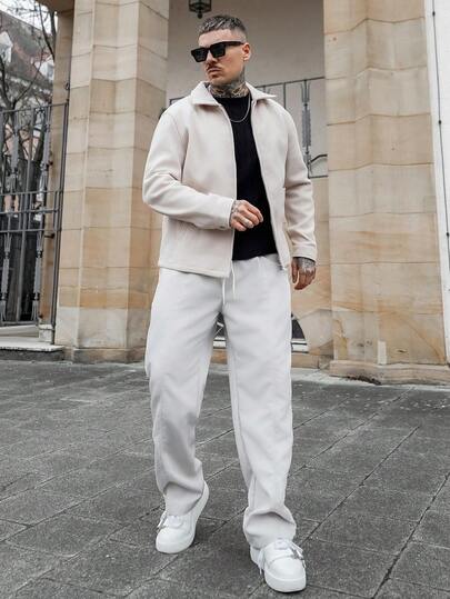 Artur Kramer Manfinity CasualCool 新款日本风格宽松直筒裤，松紧腰，休闲时尚，白色男士裤子