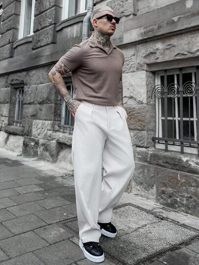 Artur Kramer 男士休闲纯色V领短袖Polo衫，夏季