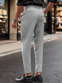 Manfinity Mode Pantalones de traje de vestir para hombre de unicolor con bolsillo, para negocios, viajes, formal, ceremonia - Gris - Ver 2
