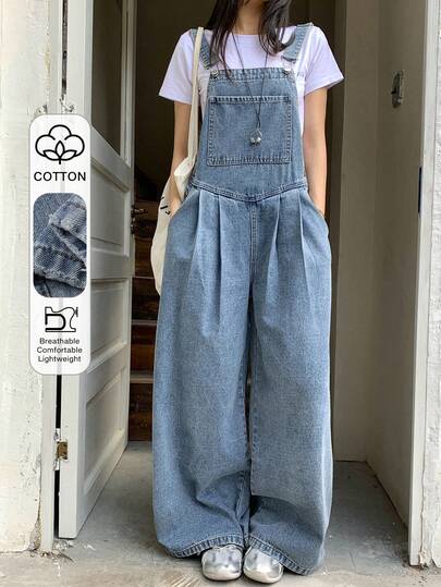DAZY 女士宽松直筒都市休闲牛仔背带裤和连体裤