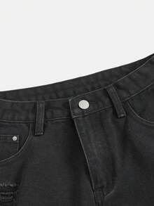 SHEIN Tall Women's Casual Distressed Frayed Hem Denim Shorts - Black - View 3