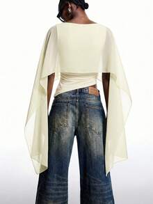 LYSMO 2026 New Minimalist Asymmetric Hem Cropped T-Shirt, Sheer Casual Top, Apricot - Apricot - View 2