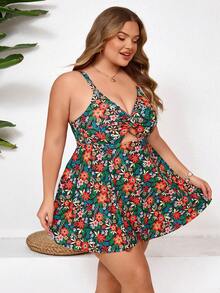 SHEIN CURVE+ 大码女士两件式印花吊带泳衣 - 彩色 - 查看 3