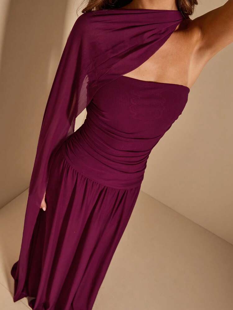 SHEIN BAE Vestido evasé sin mangas con drapeado para mujer, vestido elegante sin tirantes para invitada de boda, Día de San Valentín, cumpleaños, graduación - Morado - Añade 6