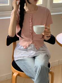 DAZY Women's Summer Korean Style Knit Top - Pink - View 1