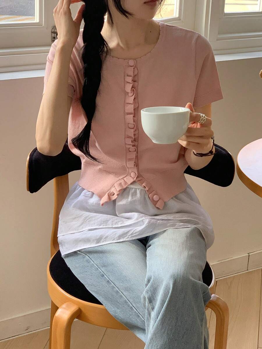 DAZY Women's Summer Korean Style Knit Top - Pink - View 1