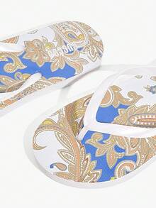 Grefit Woman Shoes Retro Paisley Pattern Toe Post Flip-Flops, Fashion Outdoor PVC Brown Flip Flops For Summer Vacation Shoes Summer Back To School Shoes College Student Shoes Spring Shoes Spring Break Easter For Casual Beach Style For Christmas Beach Outfit Flip Flops - Multicolor - View 4