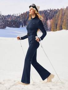 OutZeal 女士户外连体衣，保暖内衬，适合滑雪、徒步，修身剪裁，前拉链带拇指孔 - 藍色 - 查看 6