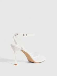 CUCCOO SZL Women Shoes Square Toe Slender Heel White Lace Mesh Ankle Strap Sexy Fashion With Skirt Banquet Party Ladies High Heel Open Toe Ladies High Heel Sandals - White - View 10