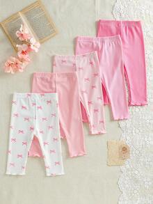 SHEIN Vintaside Kids 5件套女宝宝可爱爱心打底裤，柔软舒适，弹性好，亲肤透气，秋冬季时尚必备，多种颜色可选 - 彩色 - 查看 2