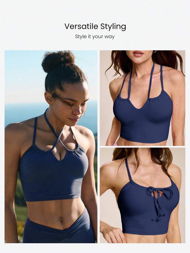 FeatherFit™ Love To Move Buttery-Soft Stretchy Sweat-Wicking Removable Cups Strappy Tank Top Low Impact Yoga Pilates Studio Daily Wear