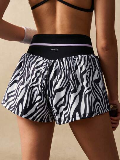 VARSIVA Zebra Print Patchwork Loose Fit Sports Shorts