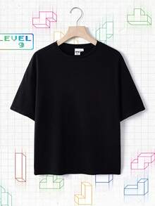 Tetris™ X SHEIN Tween Boy Round Neck Letter Print Casual Versatile Daily Wear Short Sleeve T-Shirt - Black - View 2